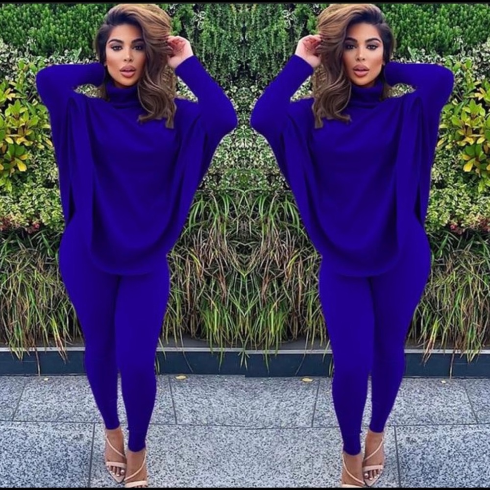 Royal Blue Two Piece Set with Batwing Top